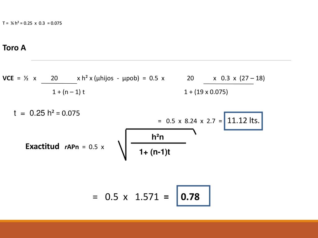 Toro A Exactitud rAPn = 0.5 x t = 0.25 h² = h²n 1+ (n-1)t