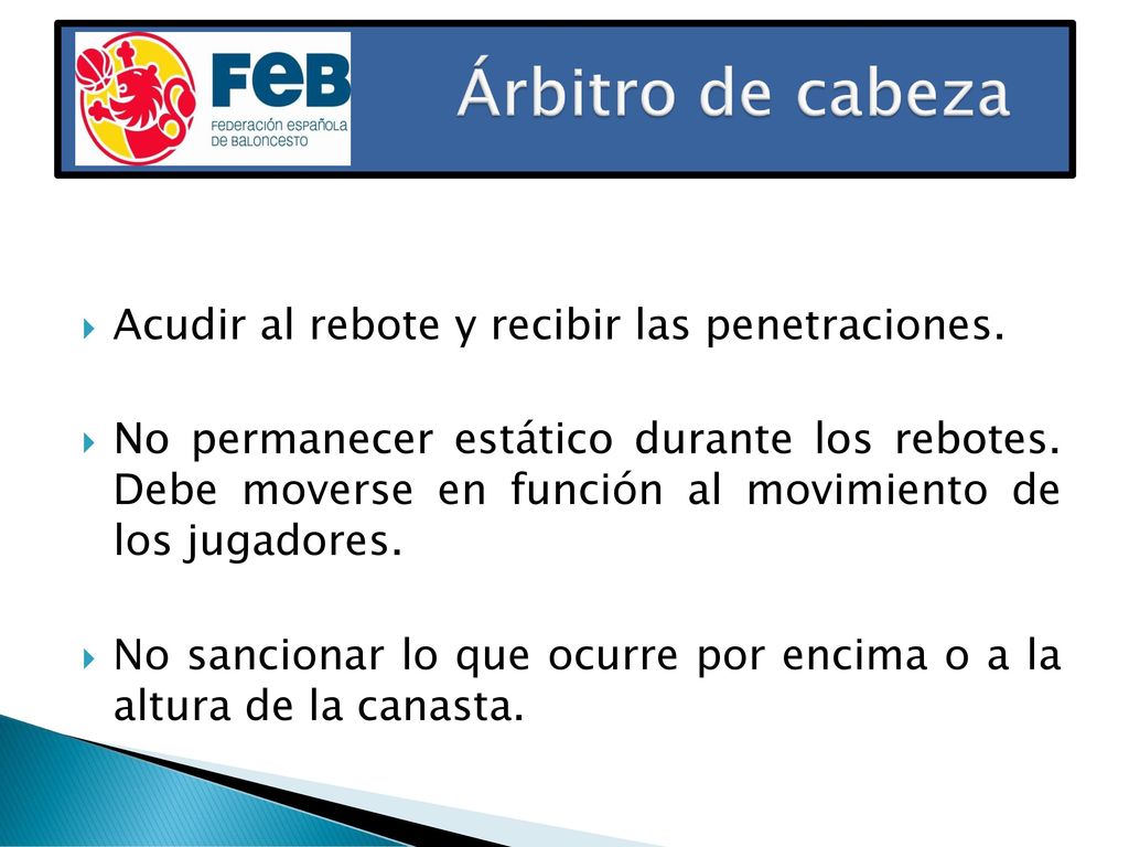 Árbitro de cabeza Acudir al rebote y recibir las penetraciones.