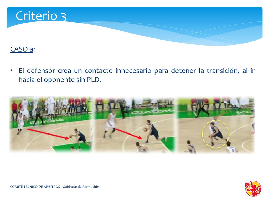 Criterio 3 CASO a: El defensor crea un contacto innecesario para detener la transición, al ir hacia el oponente sin PLD.