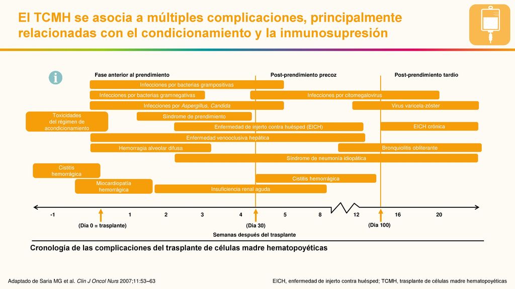 El TCMH se asocia a múltiples complicaciones, principalmente relacionadas con el condicionamiento y la inmunosupresión