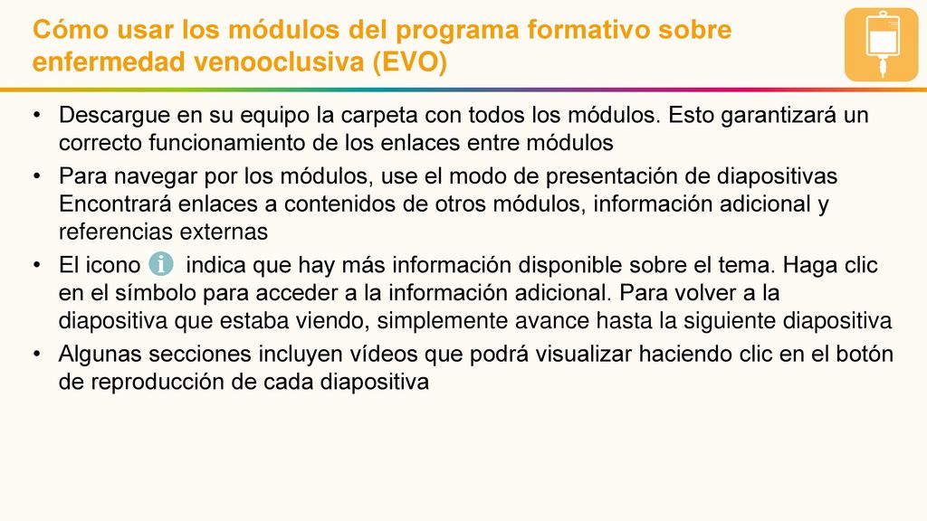 Cómo usar los módulos del programa formativo sobre enfermedad venooclusiva (EVO)