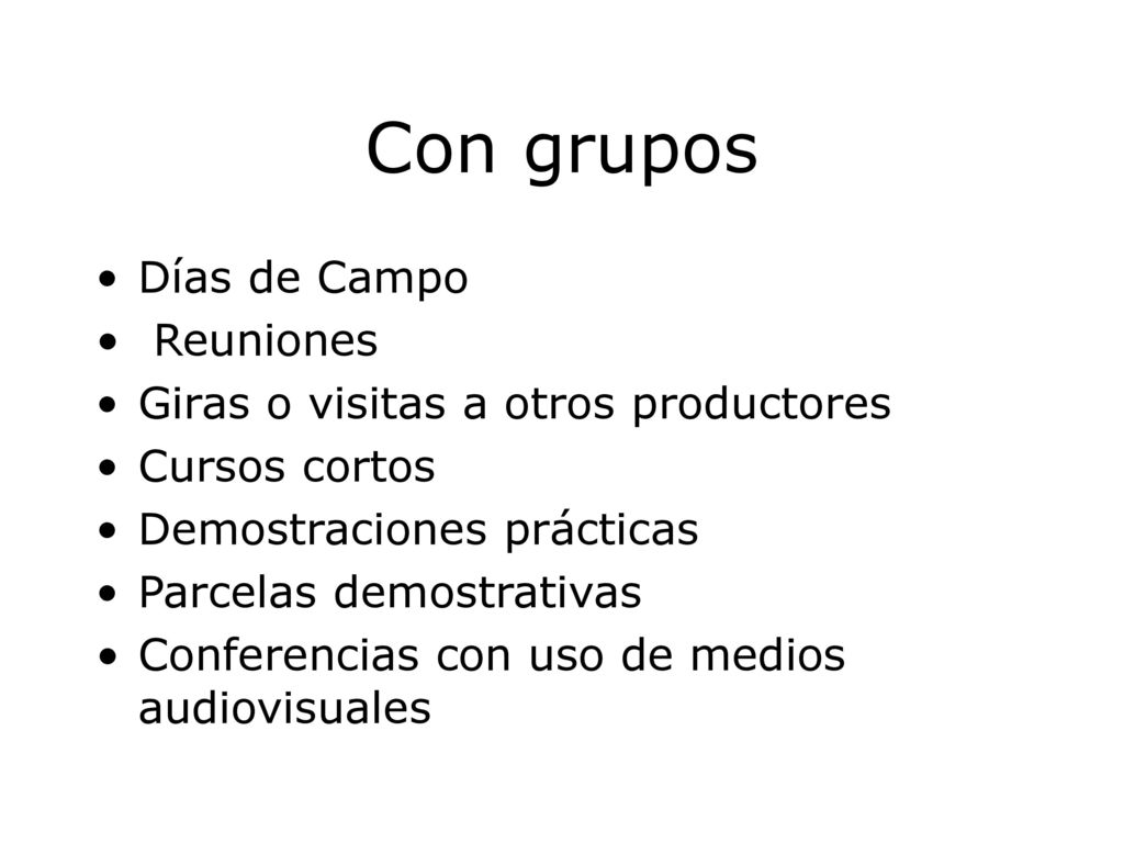 Con grupos Días de Campo Reuniones Giras o visitas a otros productores