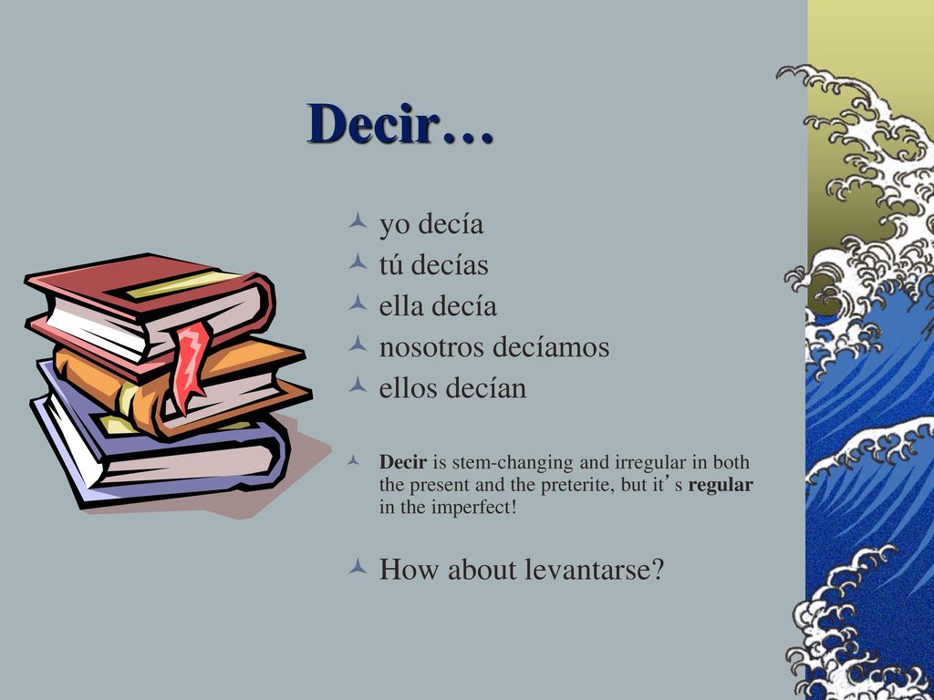 Decir… yo decía tú decías ella decía nosotros decíamos ellos decían