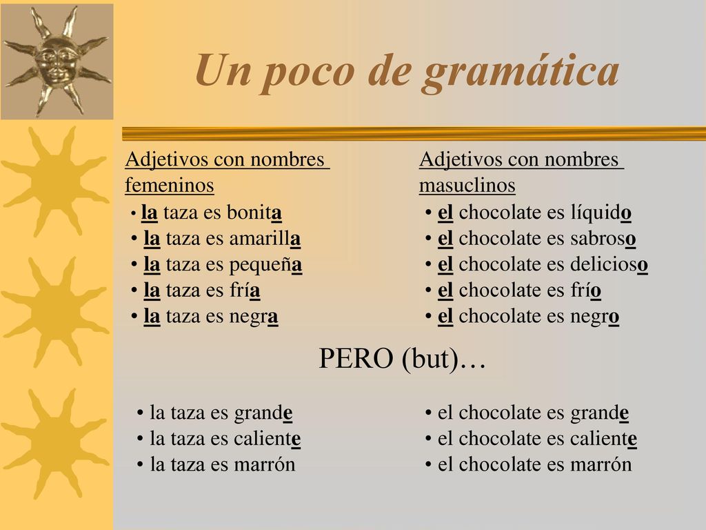 Un poco de gramática PERO (but)… Adjetivos con nombres femeninos