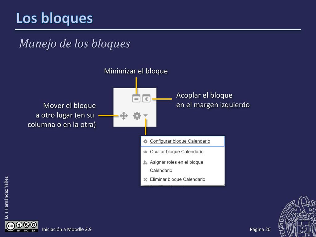 Los bloques Por accesibilidad, el calendario nunca en la columna izquierda.