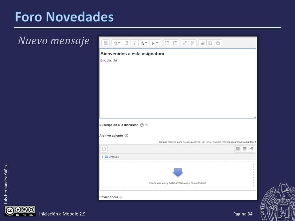 Foro Novedades Subida de archivos Iniciación a Moodle 2.9