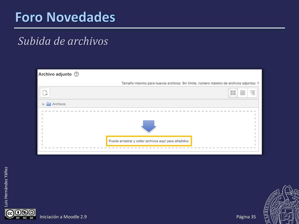 Foro Novedades Subida de archivos Iniciación a Moodle 2.9