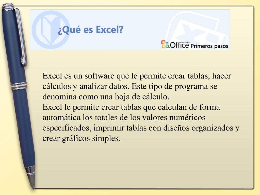 Excel es un software que le permite crear tablas, hacer cálculos y analizar datos. Este tipo de programa se denomina como una hoja de cálculo.