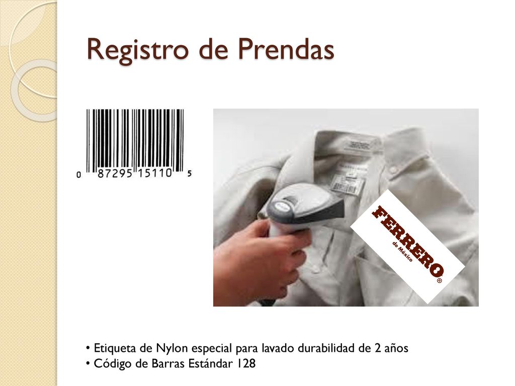 Registro de Prendas Etiqueta de Nylon especial para lavado durabilidad de 2 años.