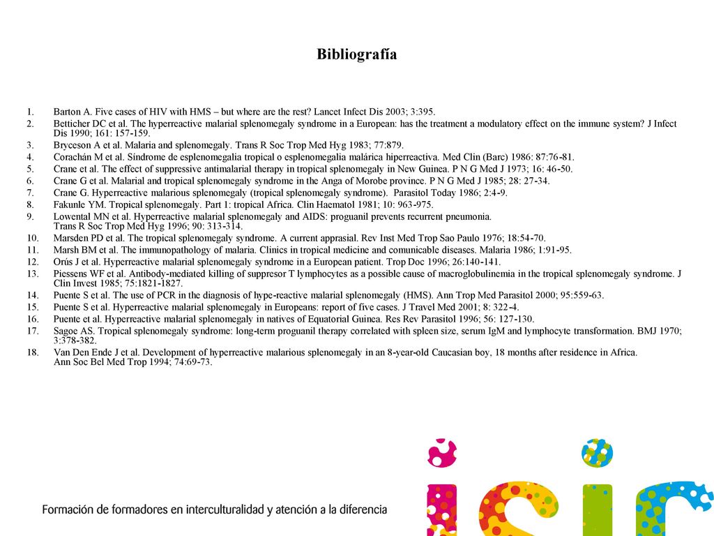 Bibliografía Barton A. Five cases of HIV with HMS – but where are the rest Lancet Infect Dis 2003; 3:395.