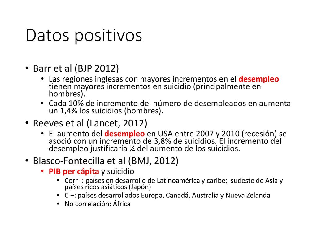 Datos positivos Barr et al (BJP 2012) Reeves et al (Lancet, 2012)