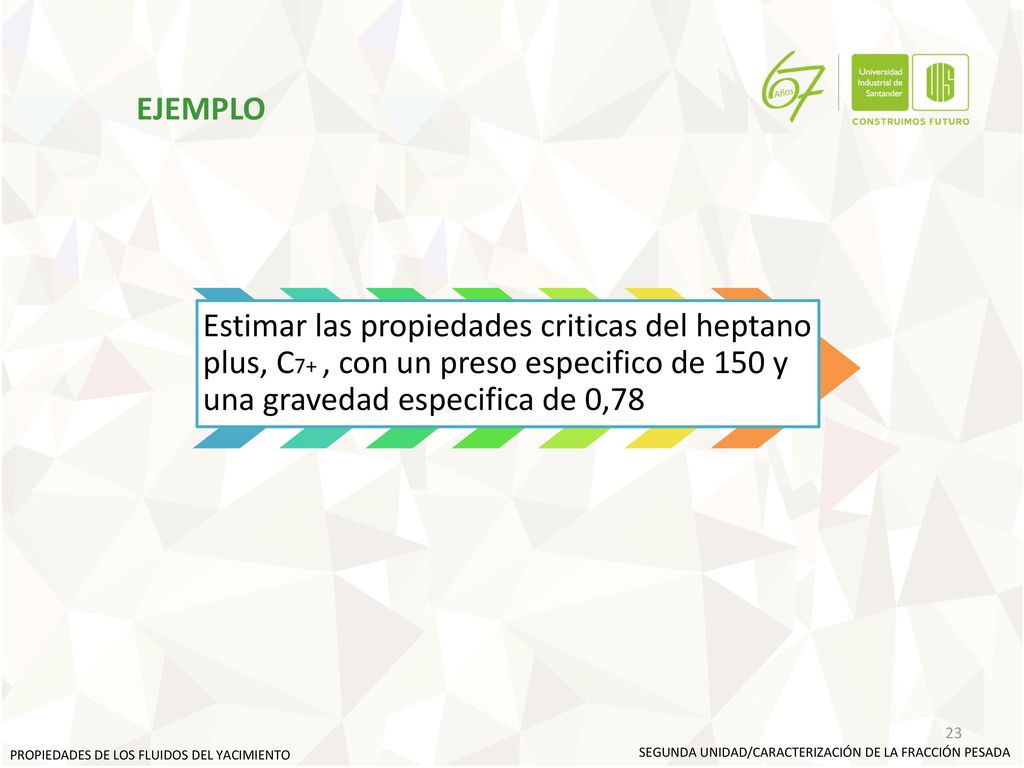 EJEMPLO Estimar las propiedades criticas del heptano plus, C7+ , con un preso especifico de 150 y una gravedad especifica de 0,78.