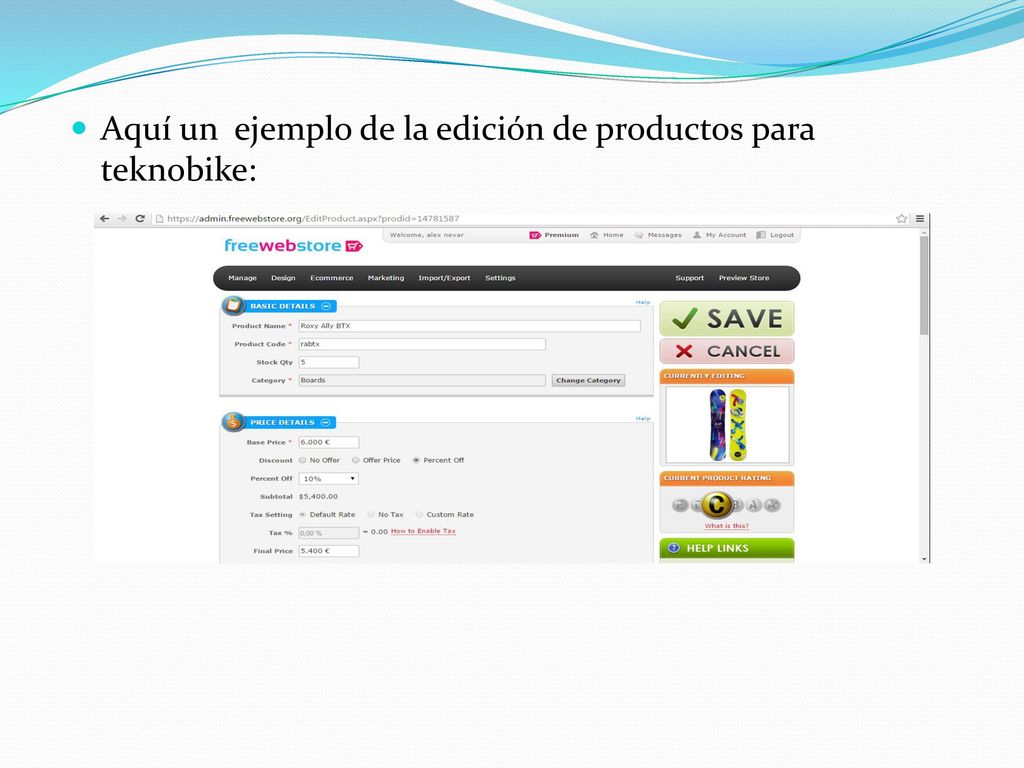 Aquí un ejemplo de la edición de productos para teknobike: