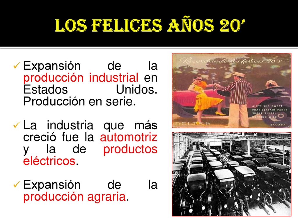 LOS FELICES AÑOS 20’ Expansión de la producción industrial en Estados Unidos. Producción en serie.