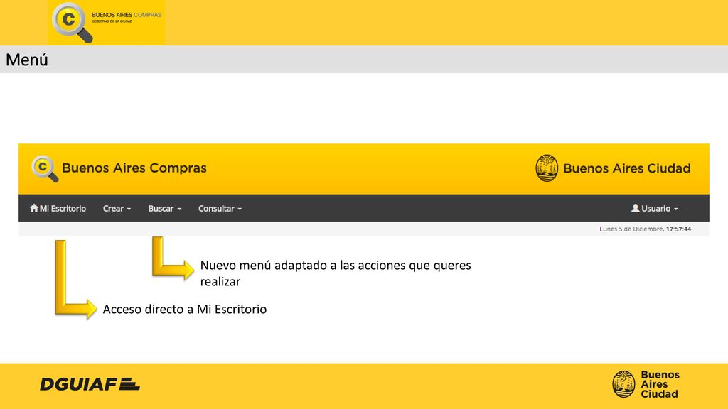 Menú Nuevo menú adaptado a las acciones que queres realizar