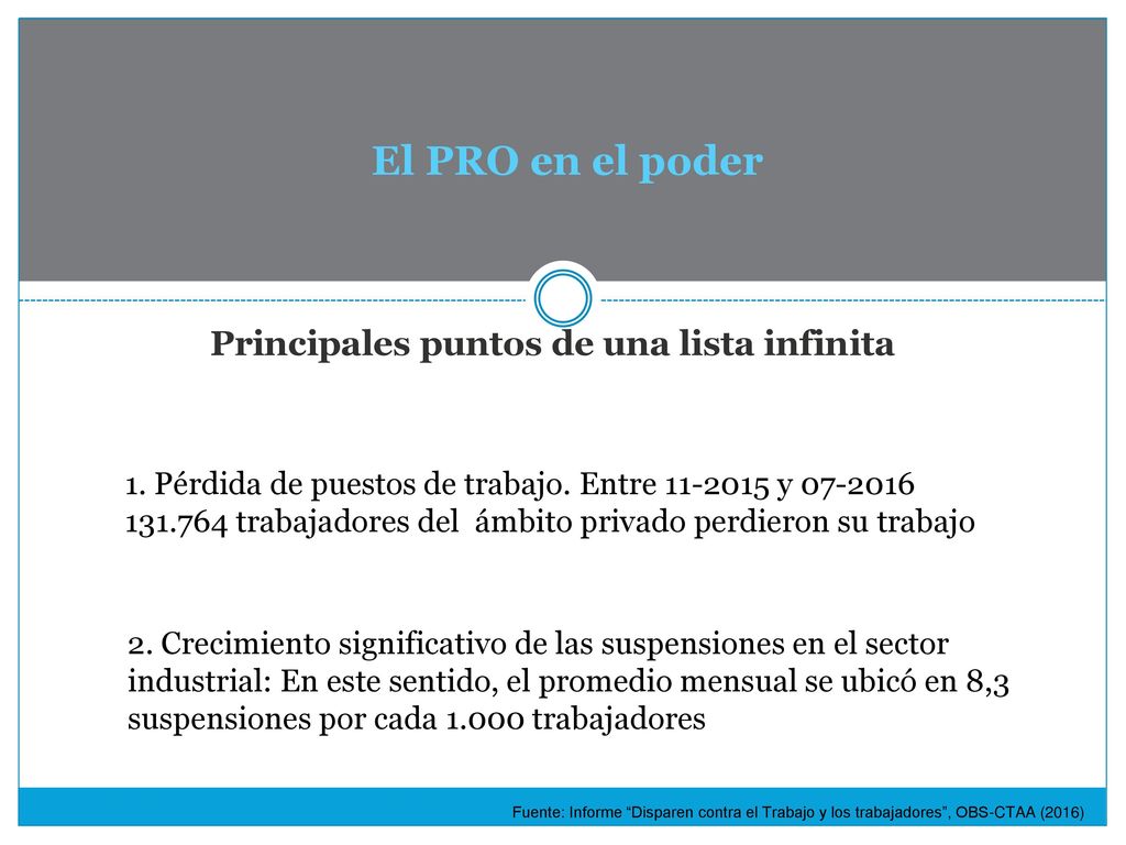 Principales puntos de una lista infinita