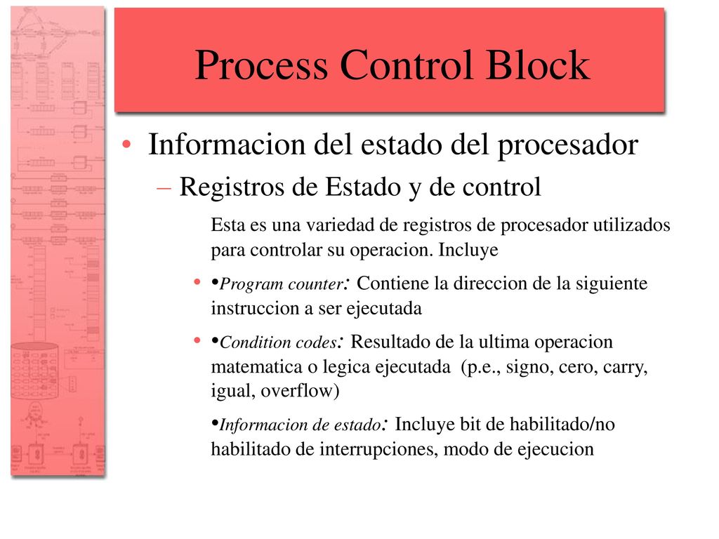 Process Control Block Informacion del estado del procesador