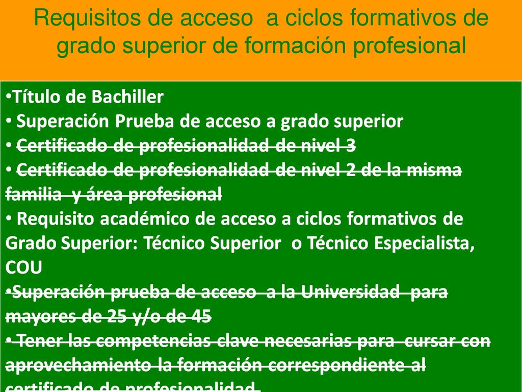 Requisitos de acceso a ciclos formativos de grado superior de formación profesional