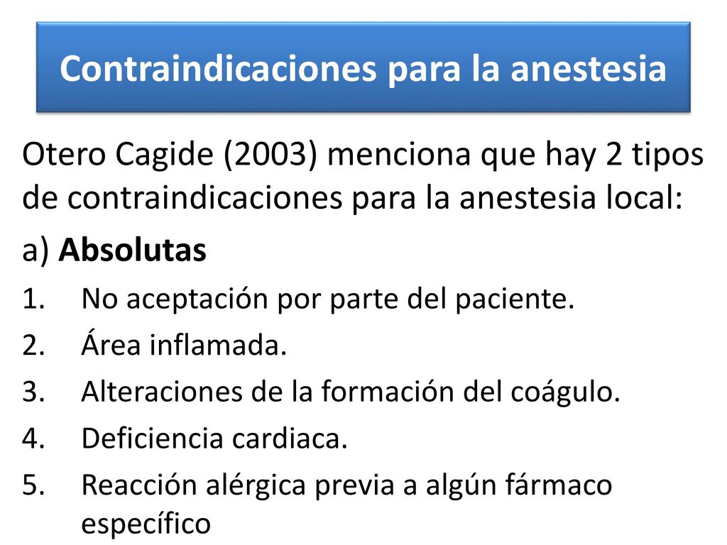Contraindicaciones para la anestesia