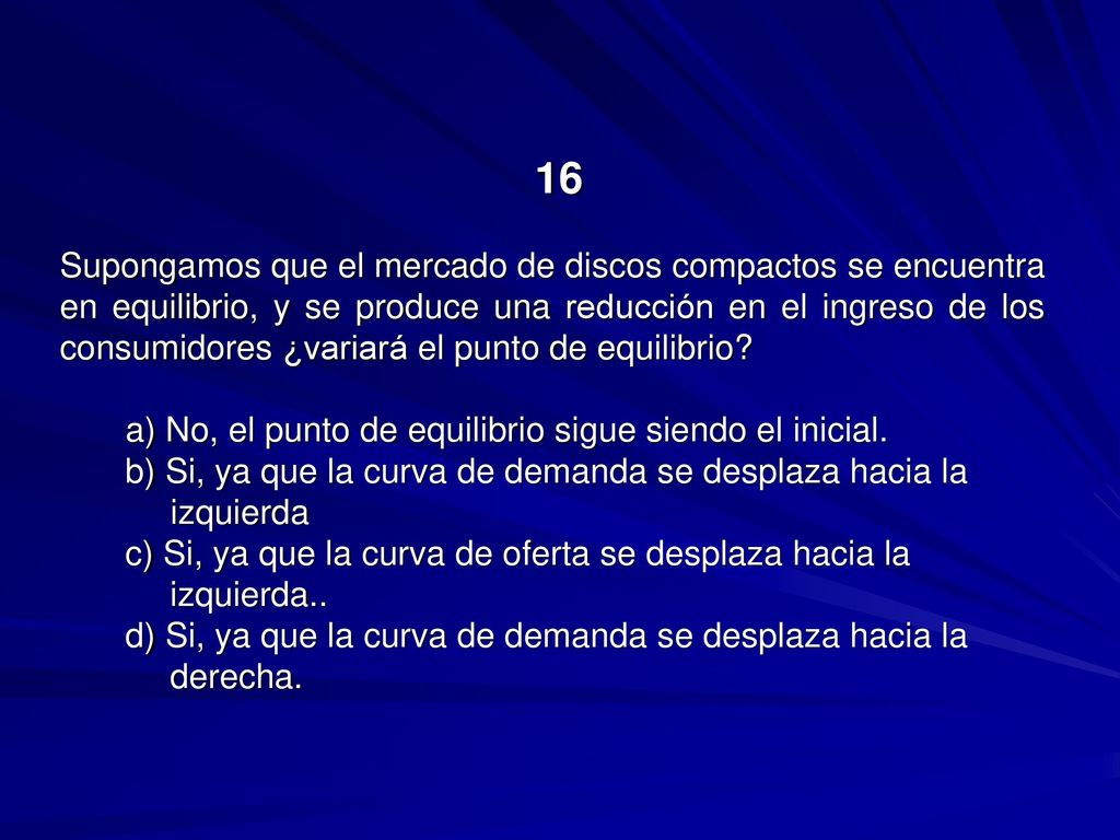 a) No, el punto de equilibrio sigue siendo el inicial.