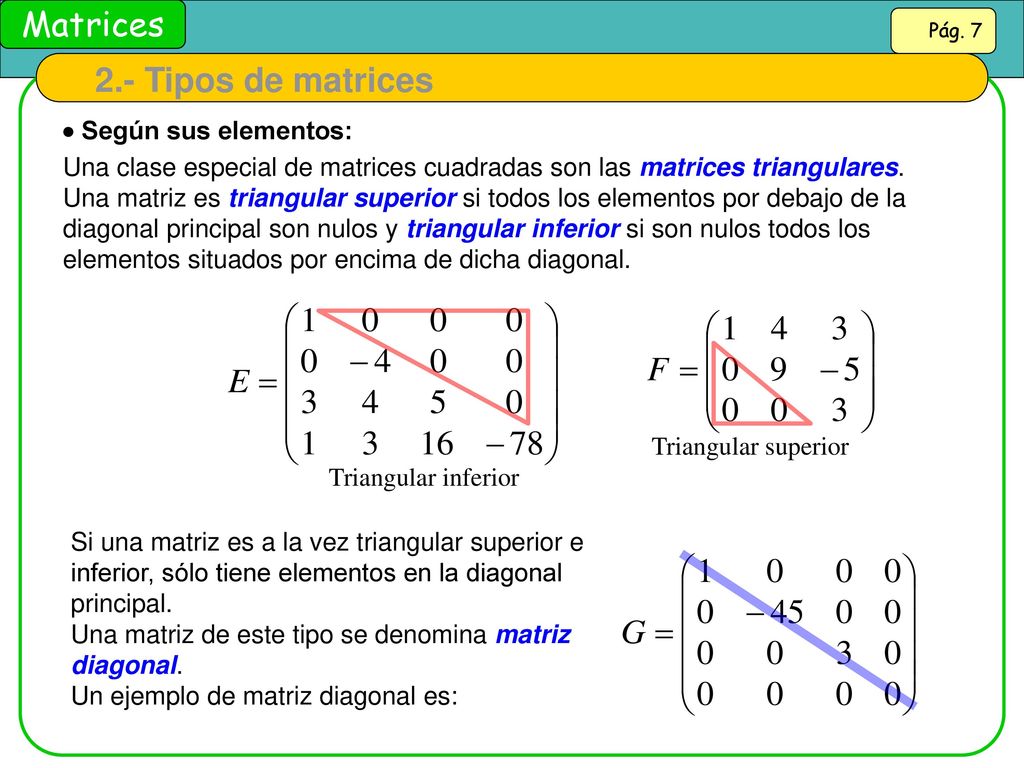2.- Tipos de matrices  Según sus elementos: