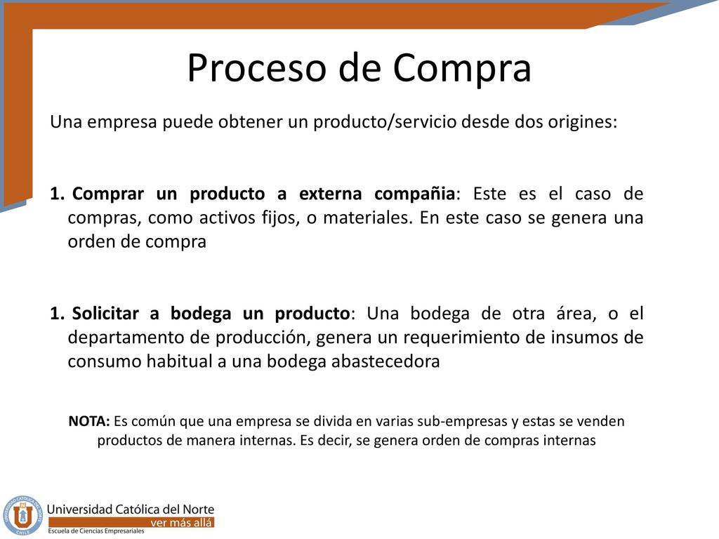 Proceso de Compra Una empresa puede obtener un producto/servicio desde dos origines: