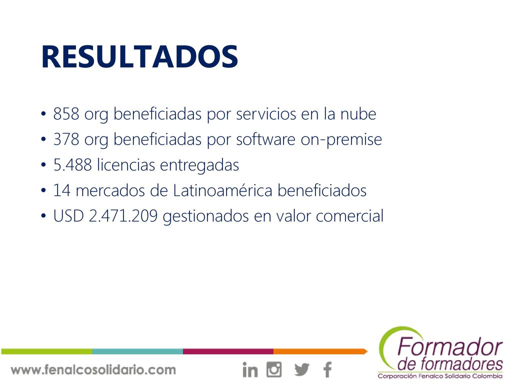 RESULTADOS 858 org beneficiadas por servicios en la nube