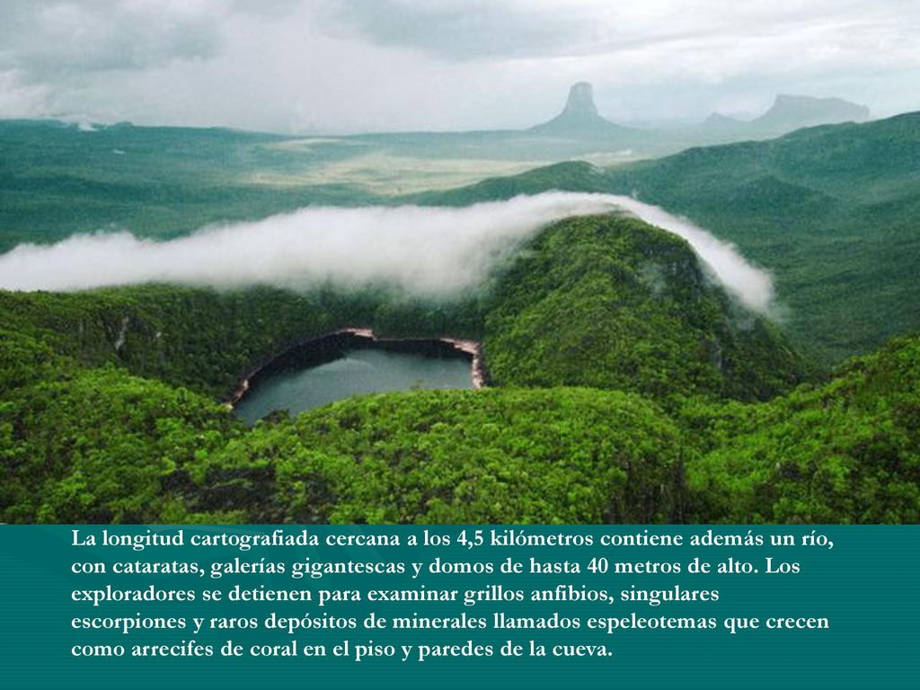La longitud cartografiada cercana a los 4,5 kilómetros contiene además un río, con cataratas, galerías gigantescas y domos de hasta 40 metros de alto.
