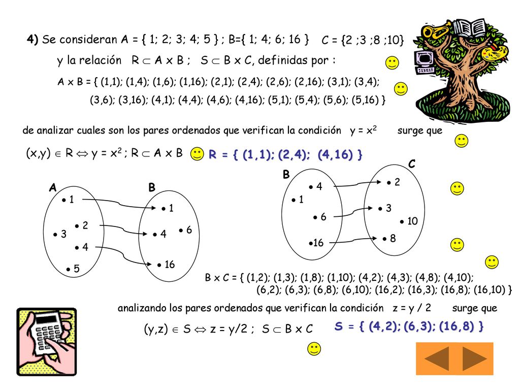 4) Se consideran A = { 1; 2; 3; 4; 5 } ; B={ 1; 4; 6; 16 }