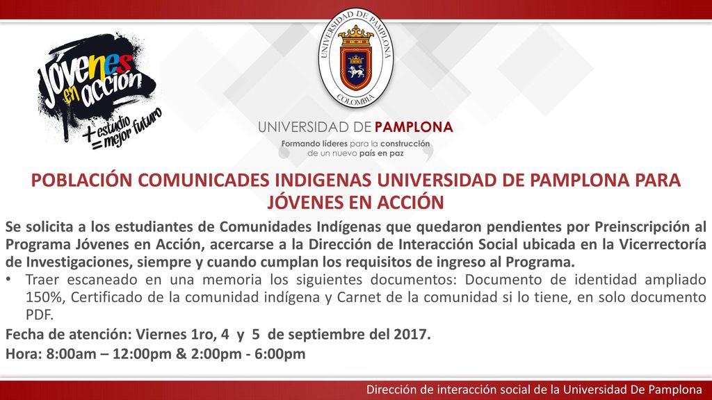 POBLACIÓN COMUNICADES INDIGENAS UNIVERSIDAD DE PAMPLONA PARA JÓVENES EN ACCIÓN