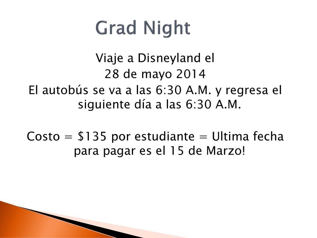 Grad Night Viaje a Disneyland el 28 de mayo 2014
