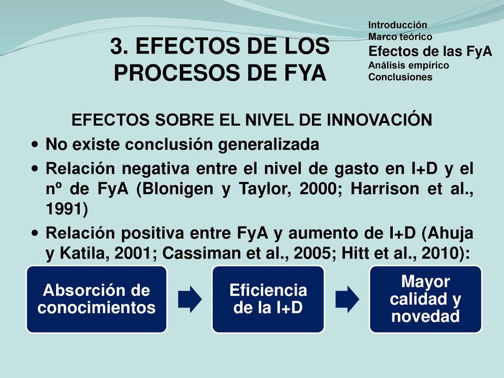3. EFECTOS DE LOS PROCESOS DE FYA EFECTOS SOBRE EL NIVEL DE INNOVACIÓN