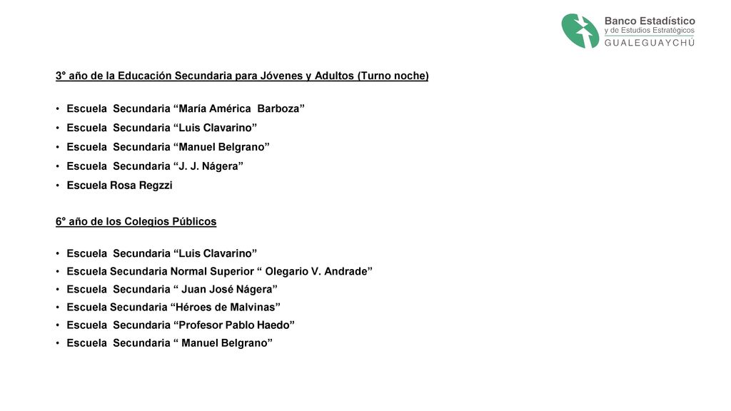 3° año de la Educación Secundaria para Jóvenes y Adultos (Turno noche)