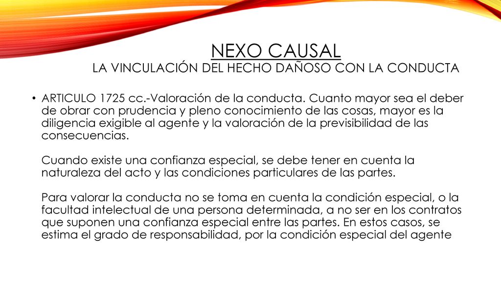 Nexo causal La vinculación del hecho dañoso con la conducta