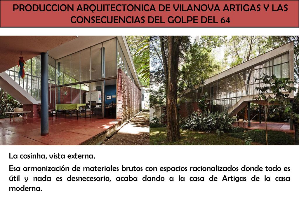 PRODUCCION ARQUITECTONICA DE VILANOVA ARTIGAS Y LAS CONSECUENCIAS DEL GOLPE DEL 64