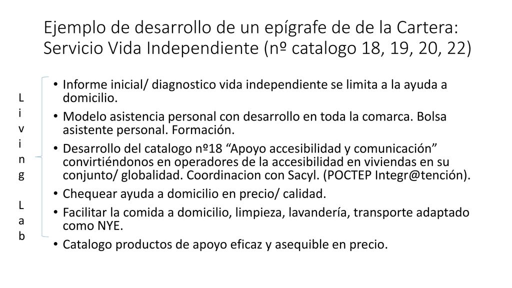 Ejemplo de desarrollo de un epígrafe de de la Cartera: Servicio Vida Independiente (nº catalogo 18, 19, 20, 22)