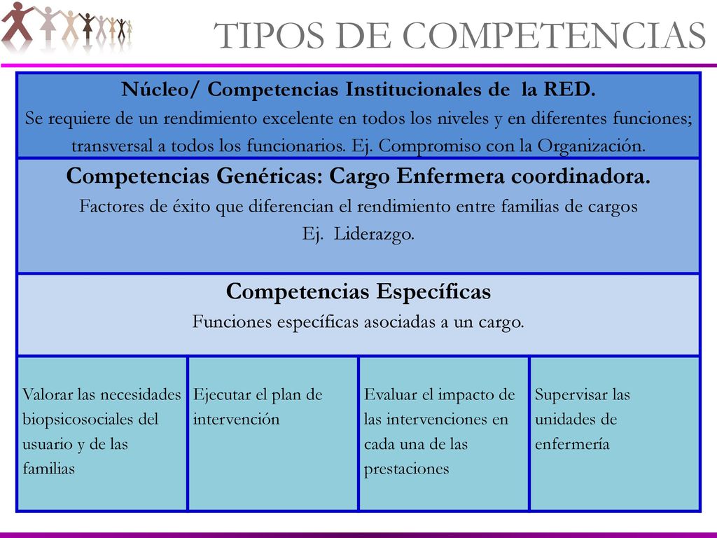 TIPOS DE COMPETENCIAS Núcleo/ Competencias Institucionales de la RED.