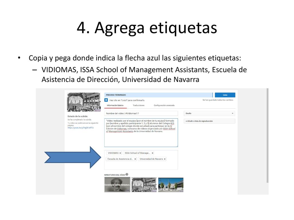 4. Agrega etiquetas Copia y pega donde indica la flecha azul las siguientes etiquetas: