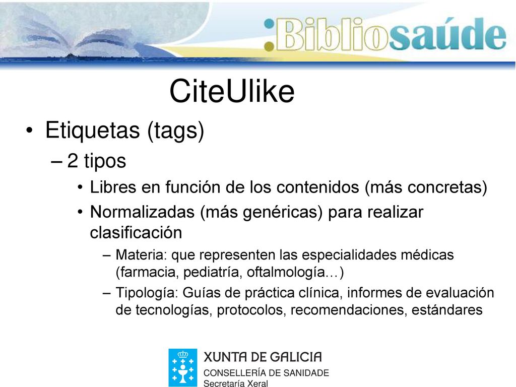 CiteUlike Etiquetas (tags) 2 tipos