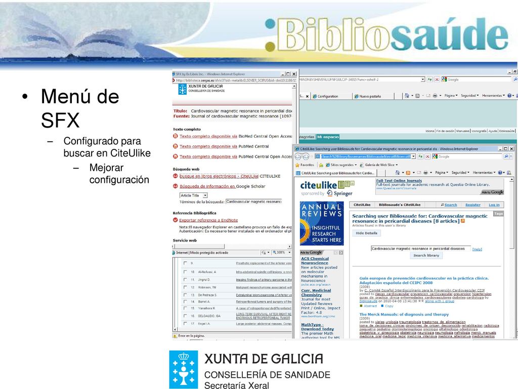 Menú de SFX Configurado para buscar en CiteUlike Mejorar configuración