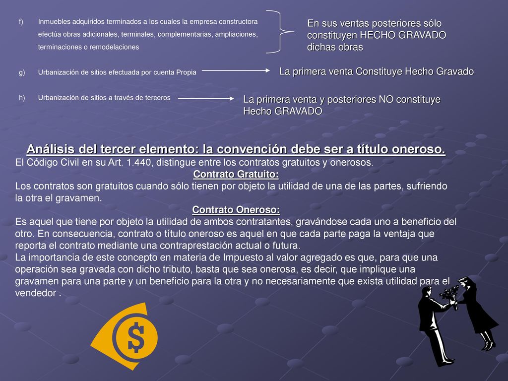 Análisis del tercer elemento: la convención debe ser a título oneroso.