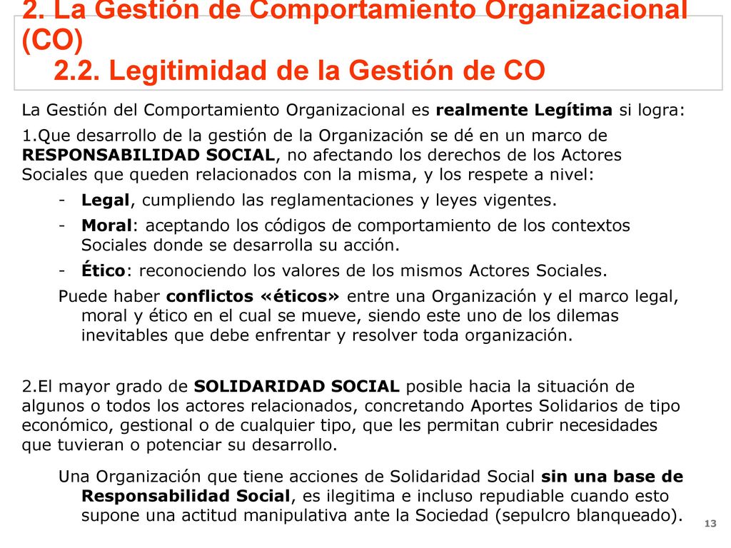 2. La Gestión de Comportamiento Organizacional (CO) 2. 2