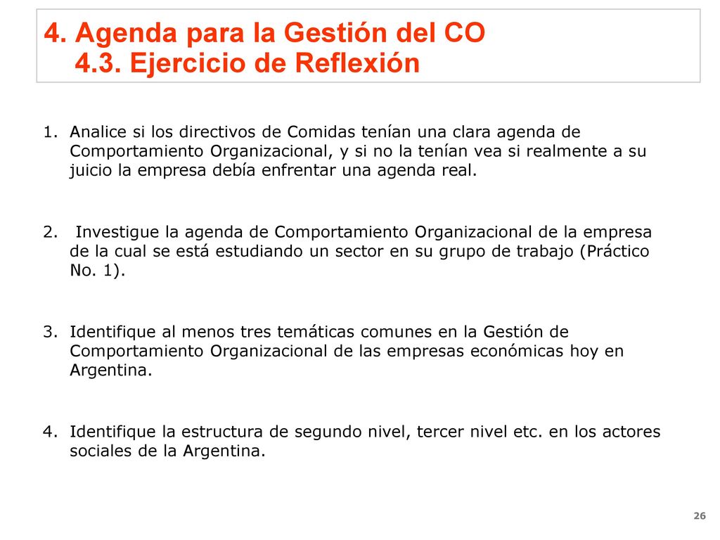 4. Agenda para la Gestión del CO 4.3. Ejercicio de Reflexión