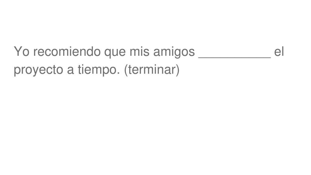 Yo recomiendo que mis amigos __________ el proyecto a tiempo