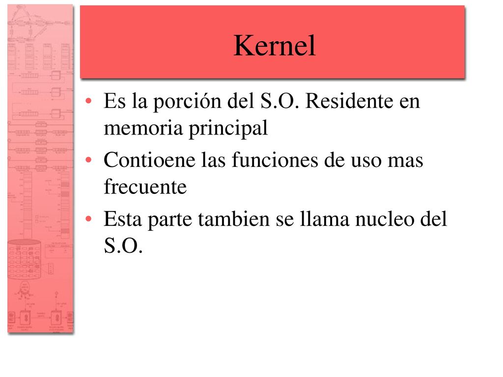 Kernel Es la porción del S.O. Residente en memoria principal