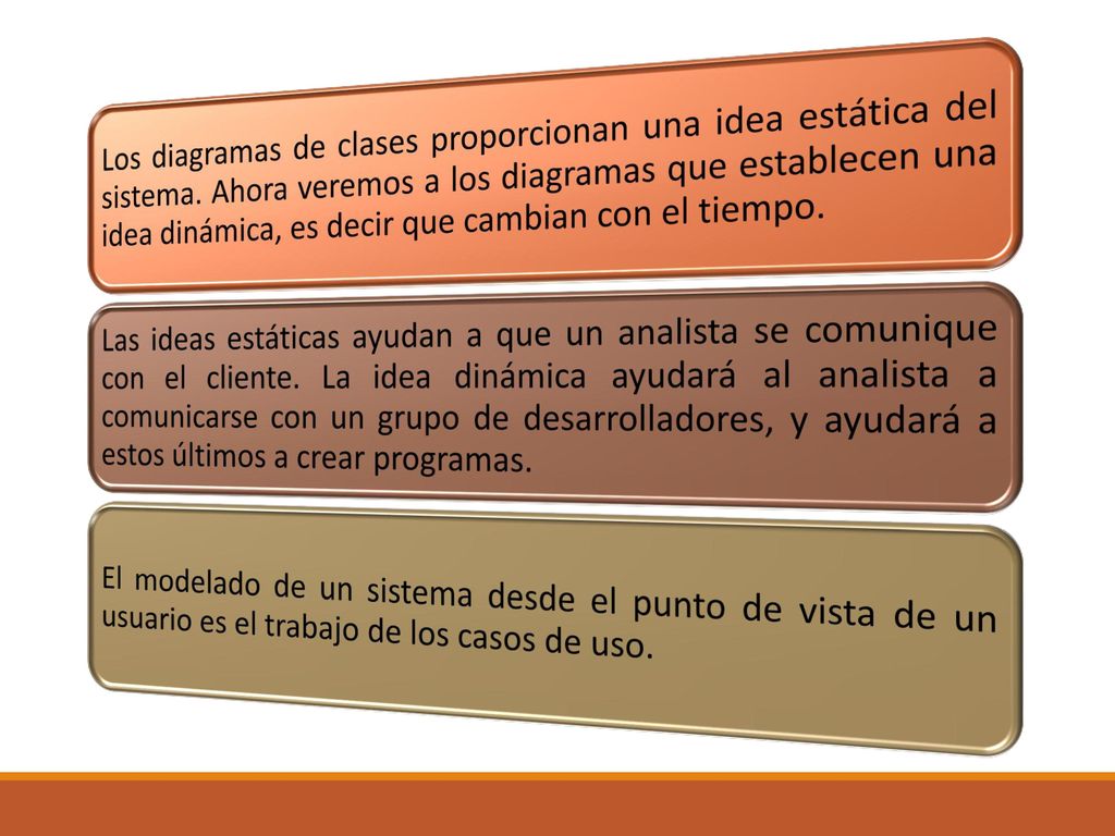 Los diagramas de clases proporcionan una idea estática del sistema