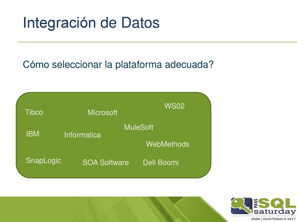 Integración de Datos Cómo seleccionar la plataforma adecuada WS02