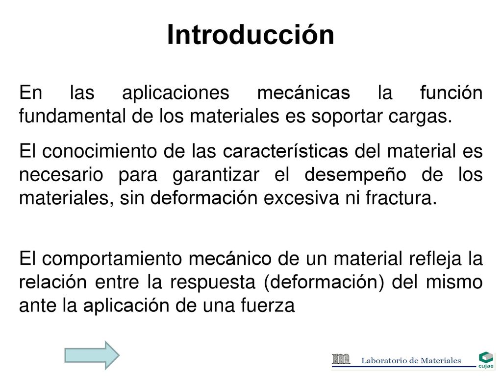 Introducción En las aplicaciones mecánicas la función fundamental de los materiales es soportar cargas.