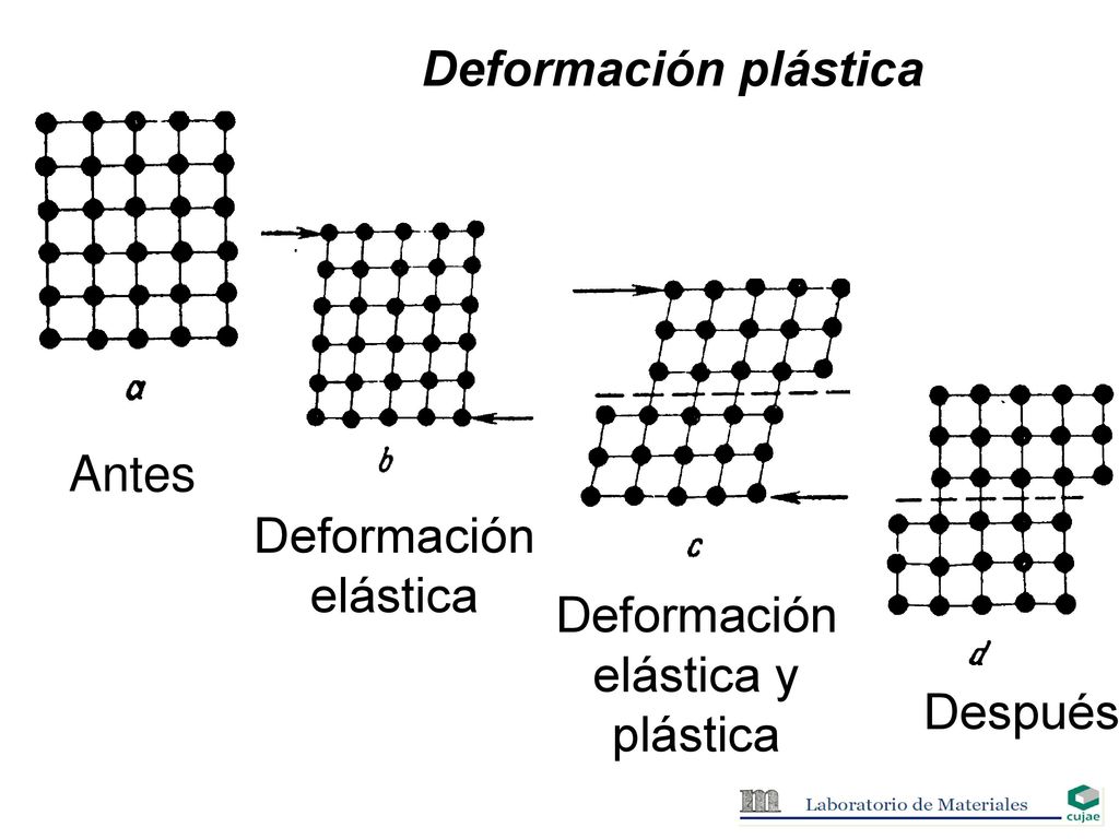 Deformación plástica Antes Deformación elástica Deformación elástica y plástica Después