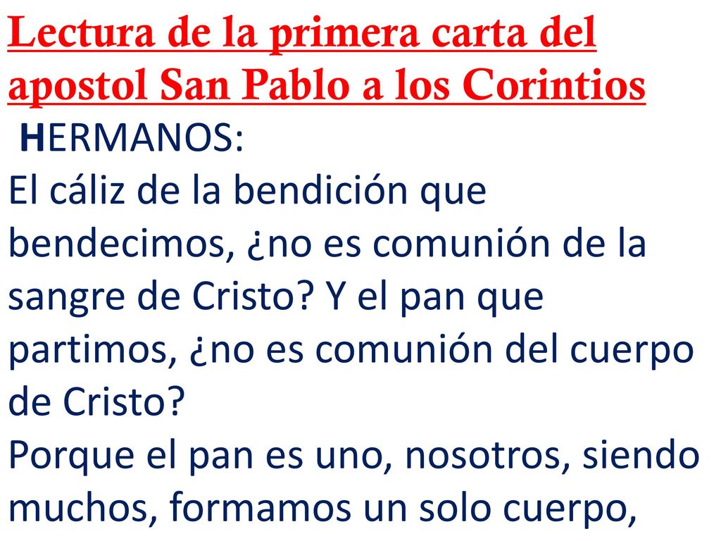Lectura de la primera carta del apostol San Pablo a los Corintios